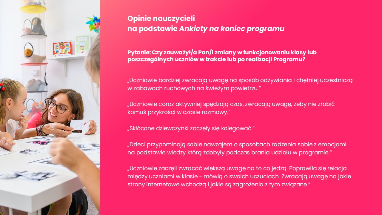 Wybrane opinie nauczycieli na podstawie ankiety na koniec programu